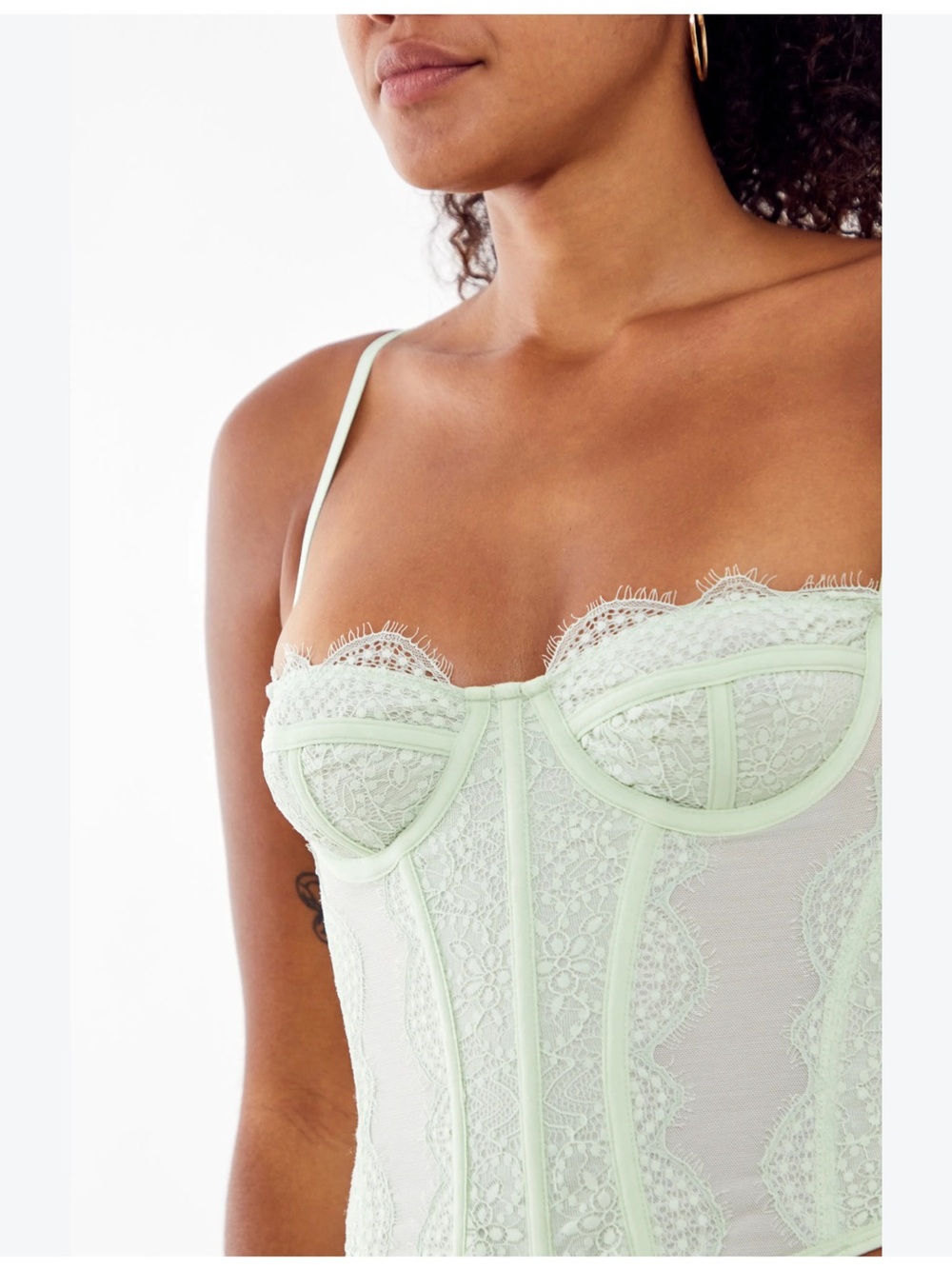BDG Pale Mint Lace Corset Bodysuit Top